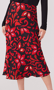 Karen Kane Red/Black Print Bias Skirt
