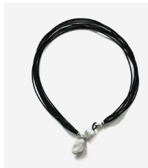 Sea LilyBlack Multi Strand Necklace W/ 2 Large Pearls