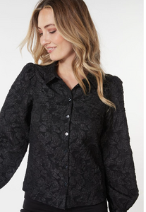 Esqualo Black Flower Jacquard Blouse