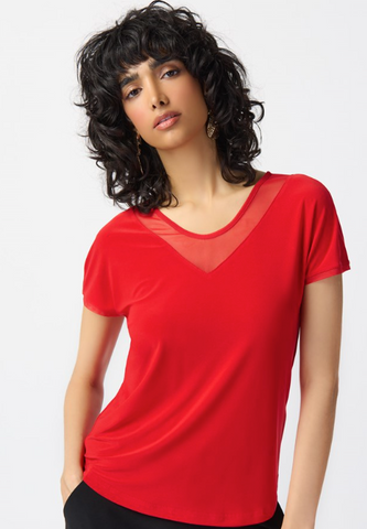 Joseph Ribkoff Silky Knit and Mesh Fitted Top Red