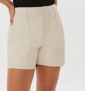 Ecru Faux Leather Natural Shorts