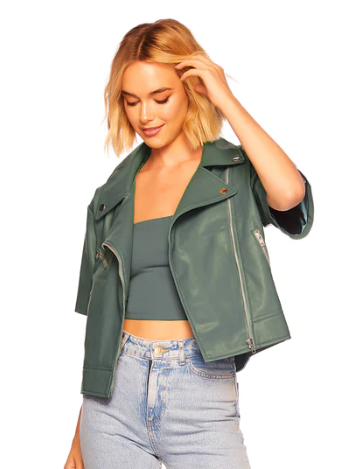 Susana Monaco Rosemary Faux Leather SS Crop Moto Jacket