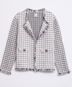 Nic & Zoe GRID FRINGE MIX KNIT POCKET JACKET Cream Multi