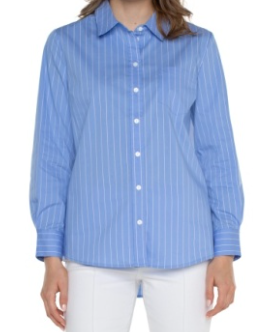 Liverpool Light Blue W/ White Stripe classic fit button front poplin shirt