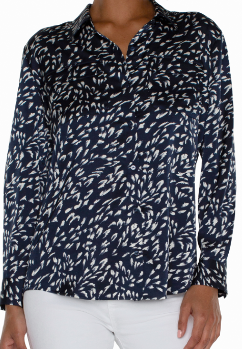 Liverpool Flap Pocket Navy/White Print Blouse