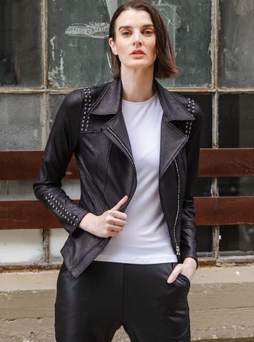 Clara S Black Liquid Leather Studded Jacket