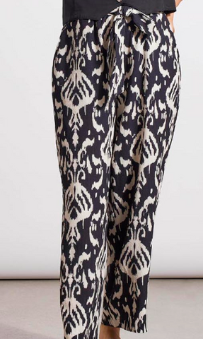 Tribal Black/Ivory Pull on Printed Belted Pant