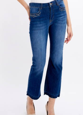 Dolcezza Med Wash Cropped Stud Detail Jean