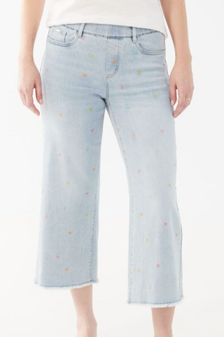 FDJ Embroidered Pull-On Wide Crop Denim