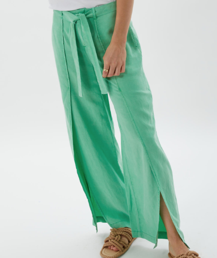 Ecru Green Wrap Detail Pant