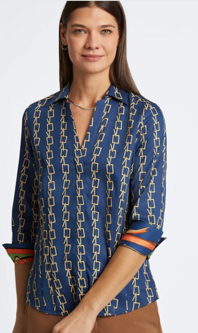 Foxcroft Taylor No Iron Chain Stripe Print Shirt