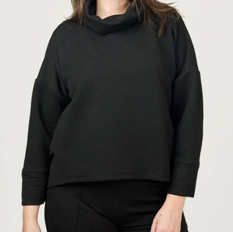 SP Black Texture Mock Neck Top