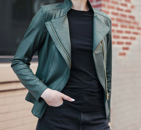 Clara S Hunter Green Liquid Leather Zip Detail Jacket