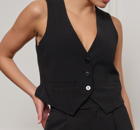 Esqualo Faux Leather Black Vest