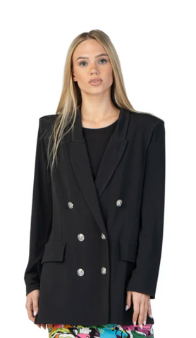 Eva Varro Black Double Breasted Semi Fitted Jacket W/ Silver Button