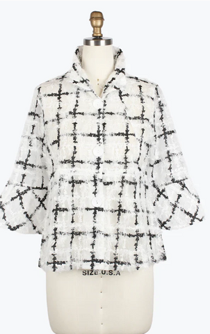 Damee Sparkling Grid Peplum Jacket White/Black