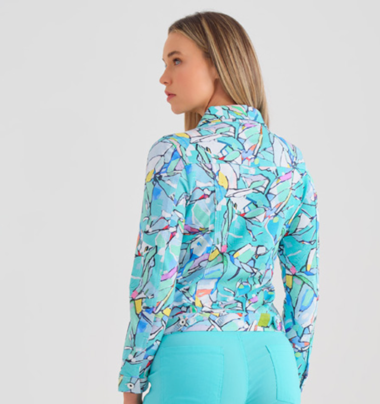 Dolcezza Half Moon Morning Print Jean Jacket
