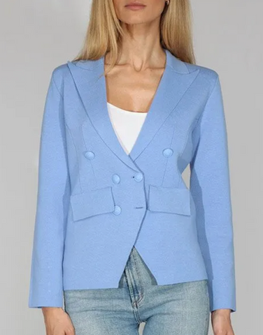 Metric Knits Double Breasted Knit Blazer Light Denim