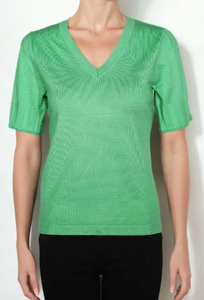 Metric Knits Island Green V Neck Pullover W/ Puff Sleeve