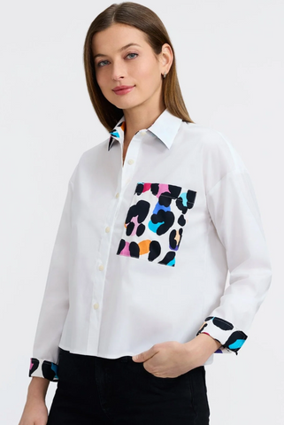 Foxcroft Marina Long Sleeve Leopard Print Pocket Shirt