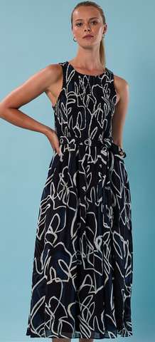 Nic & Zoe MIDNIGHT MUSE CHIFFON SMOCKED BELTED DRESS