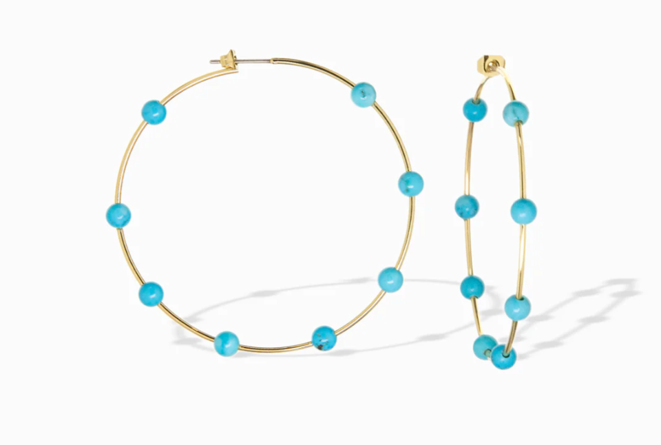 MS Gold Plated Thin Hoop Gemstone Earring