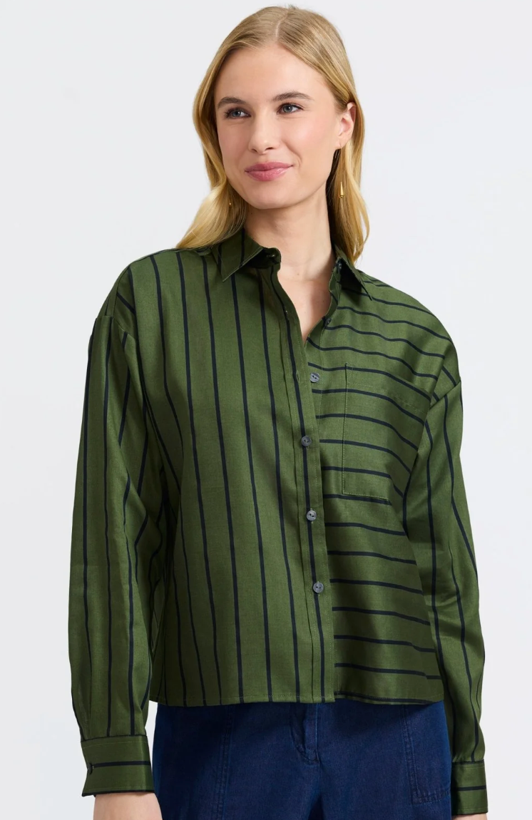 Foxcroft Marina Stripe And Houndstooth Short Shirt