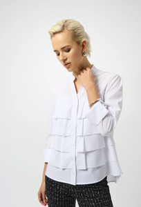 Joseph Ribkoff White Stretch Poplin Ruffled Blouse