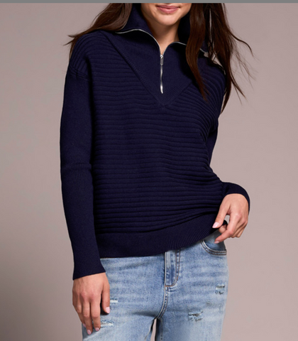 Tribal Zip Up V Neck Sweater