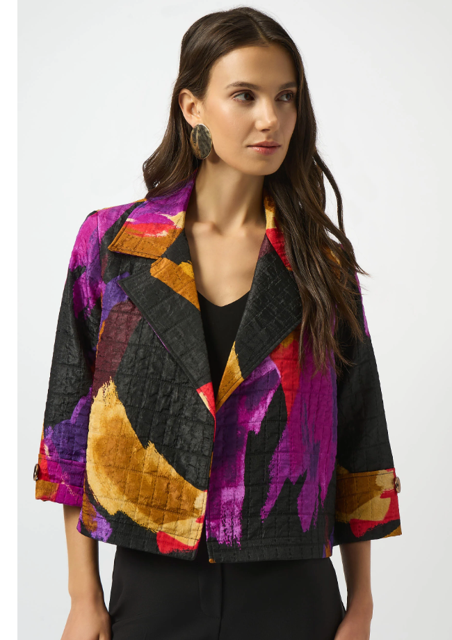 JR Textured Abstract Print Boxy Blazer