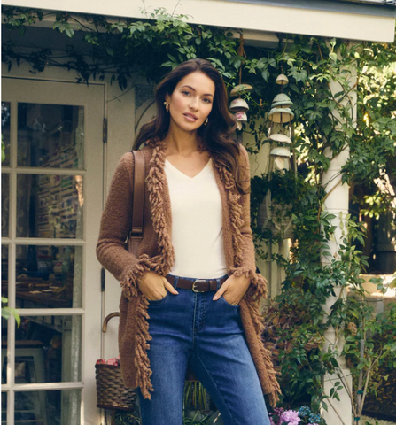 FDJ Caramel Fringed Cardigan Coat