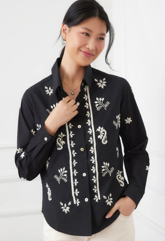Karen Kane Embroidered Shirt Black/Cream