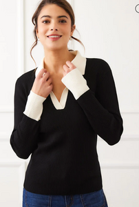 Karen Kane Contrast Ribbed Polo Sweater
