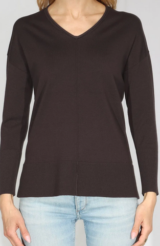 Metric Knits Oversize Pullover W Faux Seams Chocolate