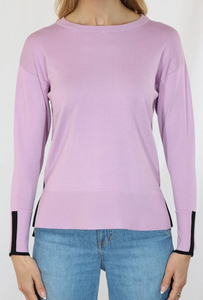 Metric Knits Crewneck High-Low Contrast Color Sides Lilac/Black