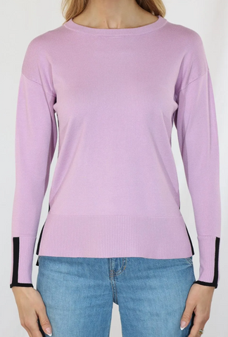 Metric Knits Crewneck High-Low Contrast Color Sides Lilac/Black