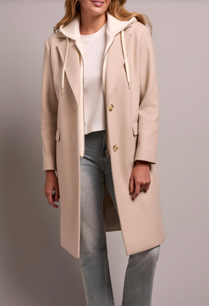 Tribal Trench Coat W Fooler Hoodie Oatmeal