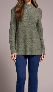 Tribal Mock Neck Heathered Spruce Sweater W  Side Slits