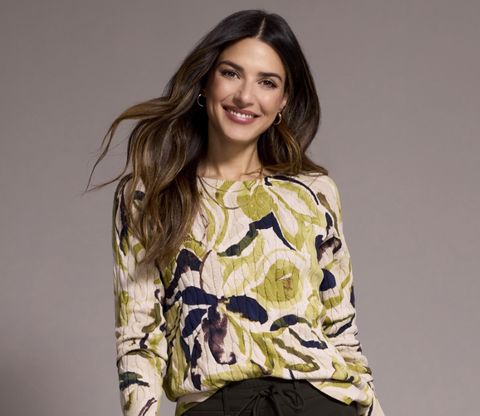 Tribal Crew Neck Leek Print Sweater