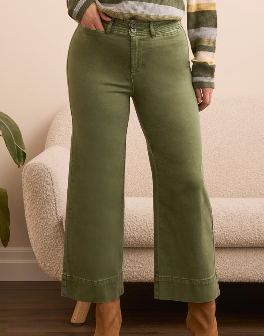 Tribal High Rise Fly Front Palazzo Chive Jeans