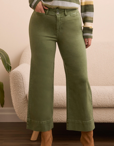 Tribal High Rise Fly Front Palazzo Chive Jeans