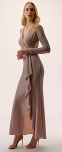 JR Sparkle Knit Trumpet Gown with Cascade Ruffle