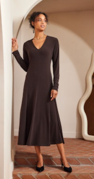Karen Kane Kate Brown V Neck Midi Travel Dress