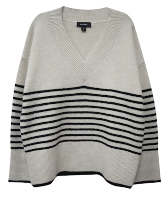 Karen Kane Cream w Black Stripes V Neck Sweater