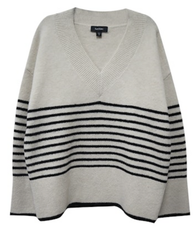 Karen Kane Cream w Black Stripes V Neck Sweater