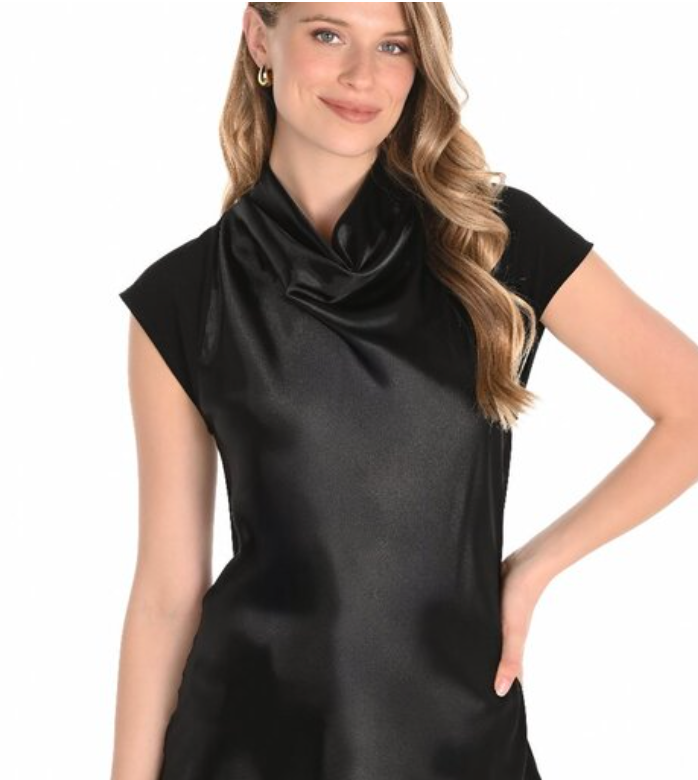 Frank Lyman Black Satin Scoop Neck Top
