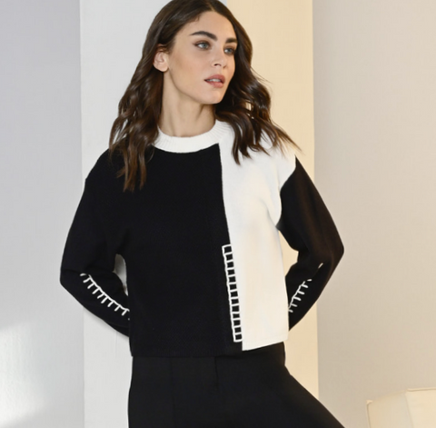 I'Cona Black/Cream Color Block Sweater