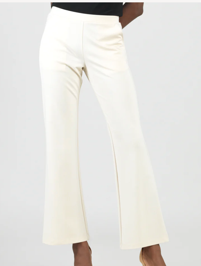 Clara S Khaki Loose Leg Ponte Knit Pant W Pockets