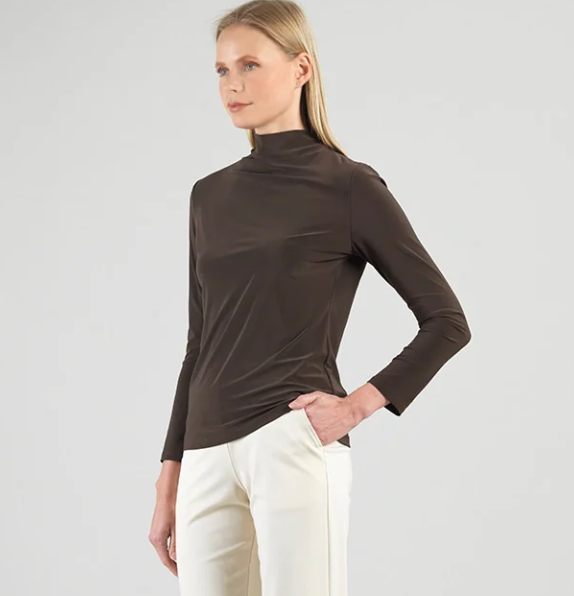 Clara S Brown Mock Neck Top