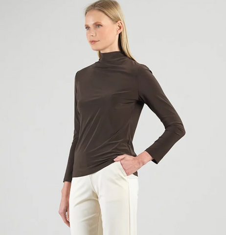 Clara S Brown Mock Neck Top